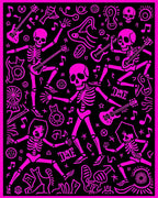 Hot Pink Skeleton Dance Black Rug