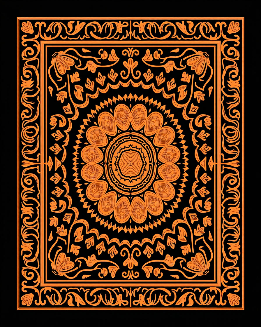 Vibrant Orange Floral Mandala Ornament Rug