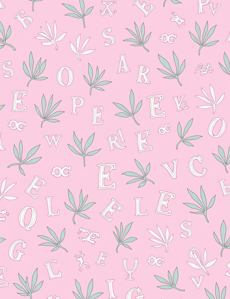 Pink Botanical Alphabet Collage Rug