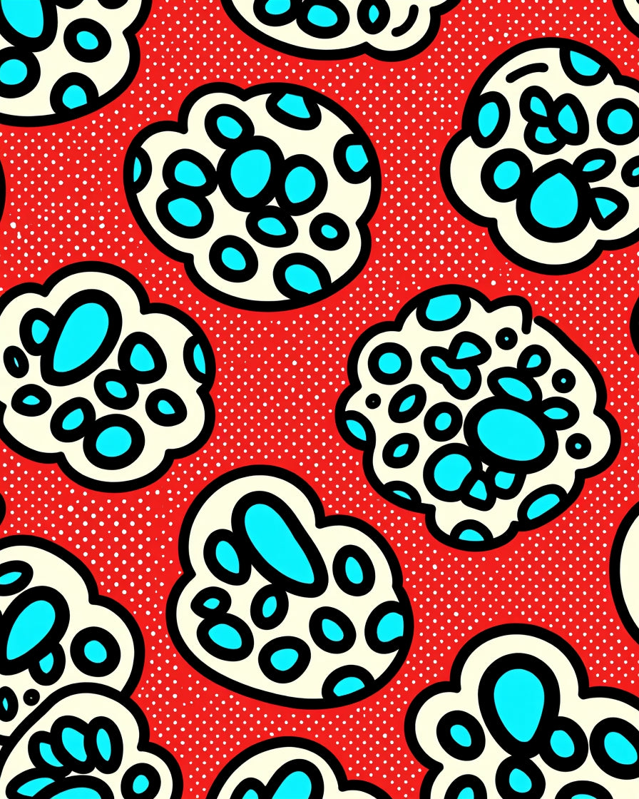 Bold Red Cream Aqua Clouds Rug
