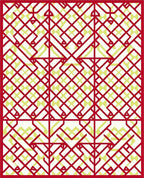 Crimson and Pale Yellow Geometric Lattice Rug