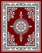 Deep Red Ornate Starburst Framing Rug