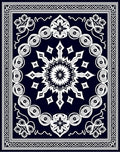 Dark Blue White Ornamental Sunburst Rug