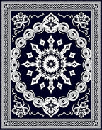 Dark Blue White Ornamental Sunburst Rug