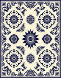 Dark Blue Sunburst Floral Medallion Rug