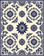 Dark Blue Sunburst Floral Medallion Rug