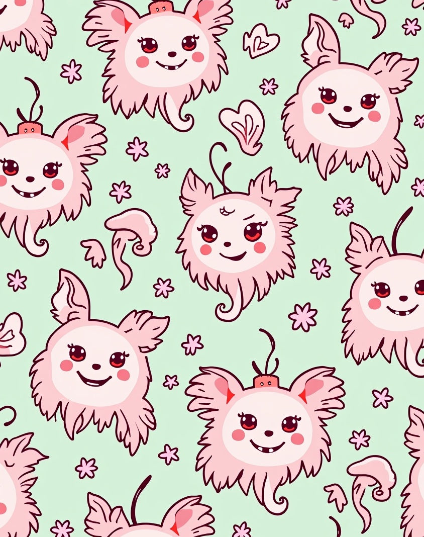 Playful Pink Cartoon Critters Scattered Flowers Rug