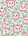 Playful Pink Cartoon Critters Scattered Flowers Rug