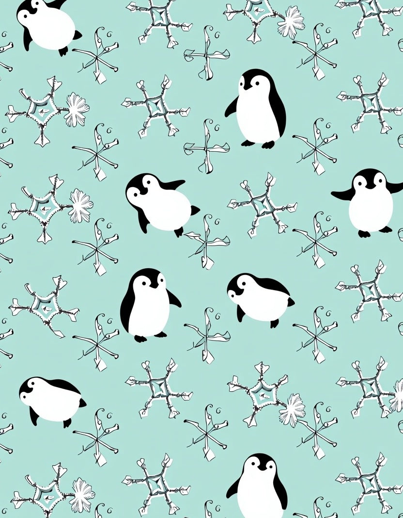 Playful Penguins Snowflakes Aqua Background Rug