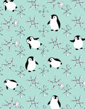Playful Penguins Snowflakes Aqua Background Rug