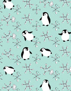 Playful Penguins Snowflakes Aqua Background Rug