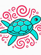 Turquoise Turtle Swirls Water Scene Rug