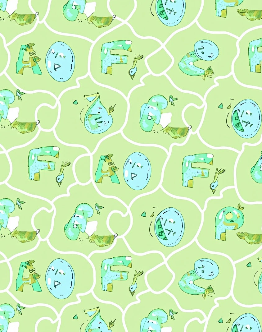 Whimsical Mint Green Lettered Whimsical Creatures Rug