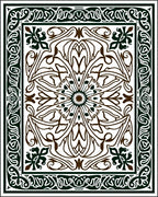 Dark Green Brown Floral Medallion Art Nouveau Rug