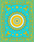 Cyan Yellow Floral Medallion Border Rug