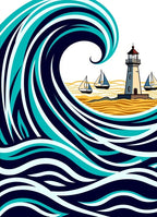 Ocean Lighthouse Sailing Wave Art Rug