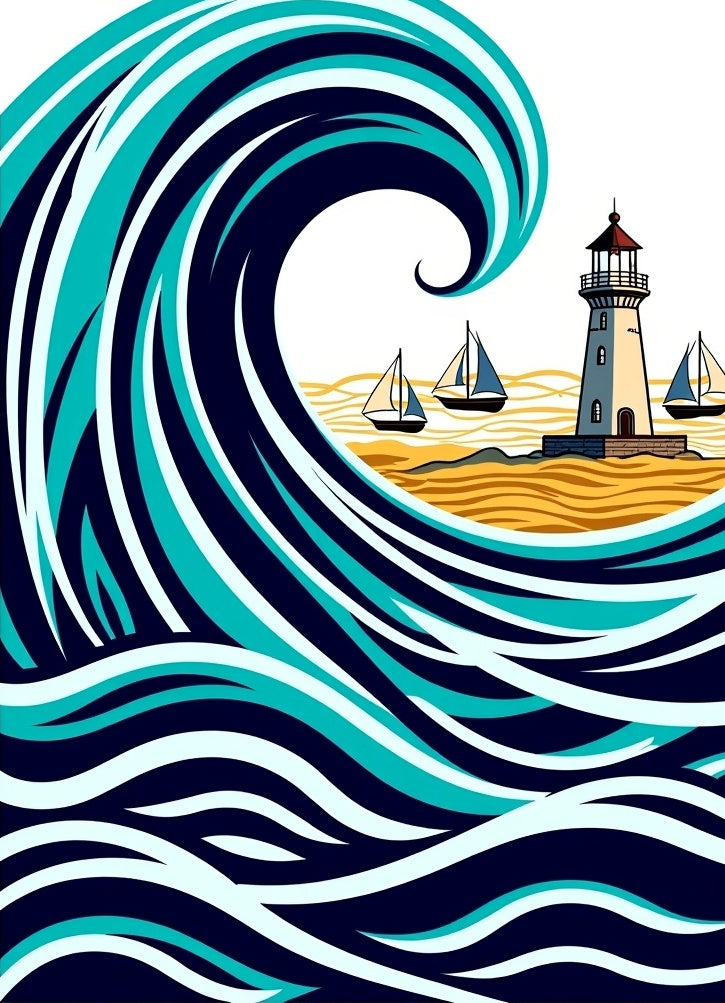 Ocean Lighthouse Sailing Wave Art Rug