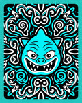 Whimsical Blue Feline Scary Swirls Rug
