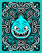 Whimsical Blue Feline Scary Swirls Rug