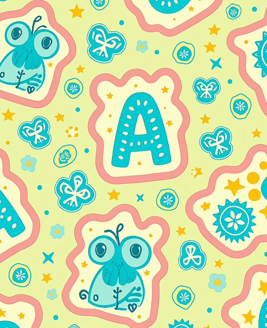 Aqua Cute Critter Alphabet Playful Rug
