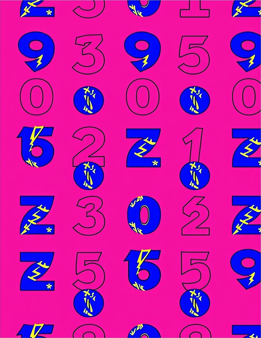Bold Blue Numbers Pink Background Rug