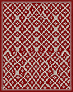 Deep Crimson White Geometric Star Rug