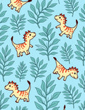 Playful Yellow Dinosaurs Blue Foliage Rug