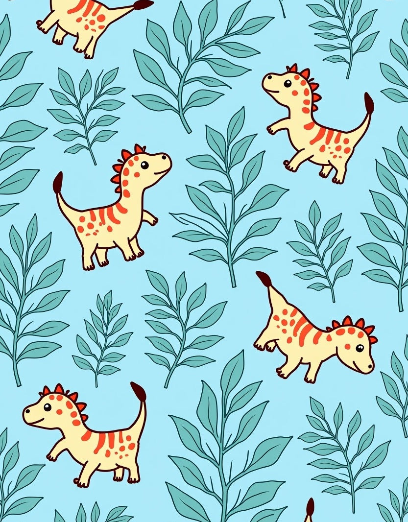 Playful Yellow Dinosaurs Blue Foliage Rug