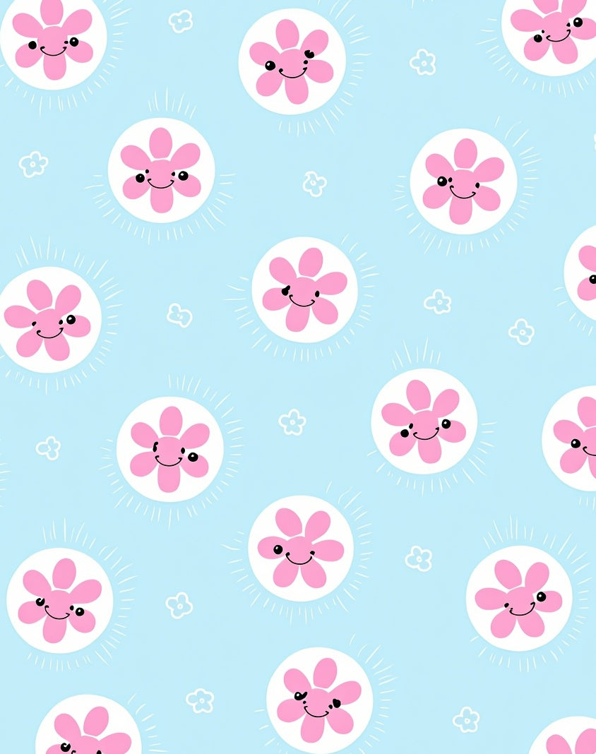 Cute Pink Flower Burst Sky Blue Rug