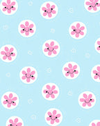 Cute Pink Flower Burst Sky Blue Rug
