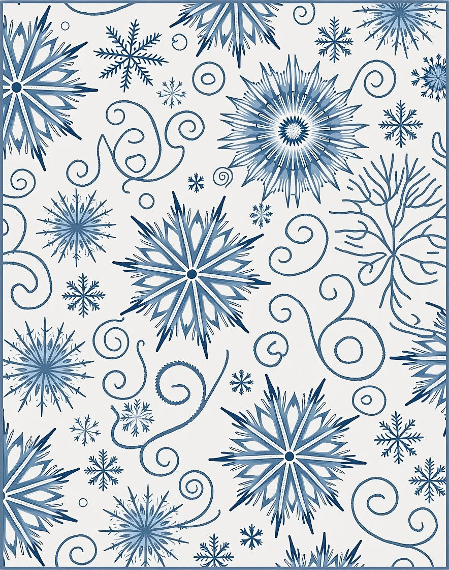Deep Blue Snowflake Swirls Rug