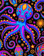 Vibrant Neon Octopus Swirls Rug