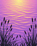 Pink Yellow Sunset Bulrush Water Waves Rug