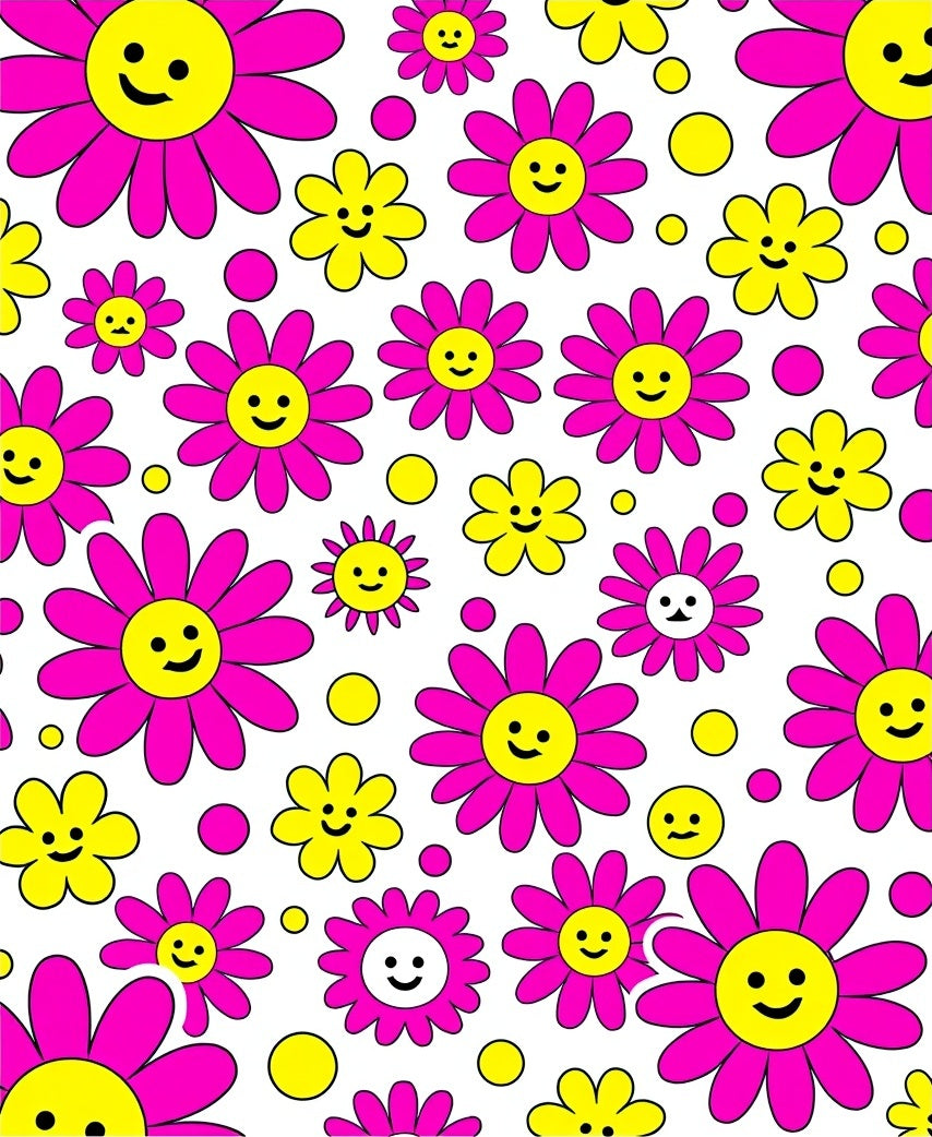 Whimsical Pink Yellow Smiling Flowers Rug