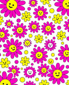 Whimsical Pink Yellow Smiling Flowers Rug