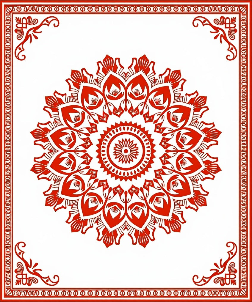 Bold Crimson Floral Medallion Frame Rug
