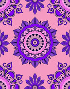 Bold Purple Floral Medallion Pink Background Rug
