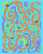 Playful Orange Blue Abstract Creatures Rug