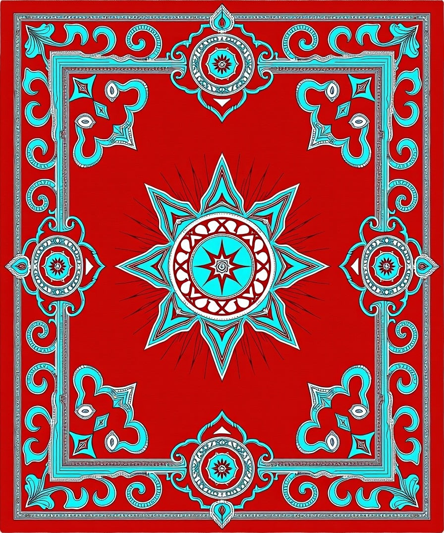 Crimson Teal Starburst Medallion Rug