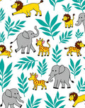 Cute Safari Animals Green Leaves Rug