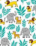 Cute Safari Animals Green Leaves Rug