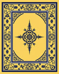 Golden Navy Floral Scroll Medallion Rug