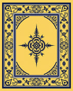 Golden Navy Floral Scroll Medallion Rug