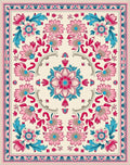 Pink Blue Floral Medallion Border Rug