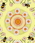 Whimsical Yellow Daisy Bee Mandala Rug