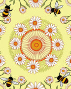 Whimsical Yellow Daisy Bee Mandala Rug