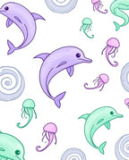 Playful Purple Green Dolphin Jellyfish Swirls Rug