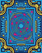 Vibrant Blue Starry Swirl Frame Rug