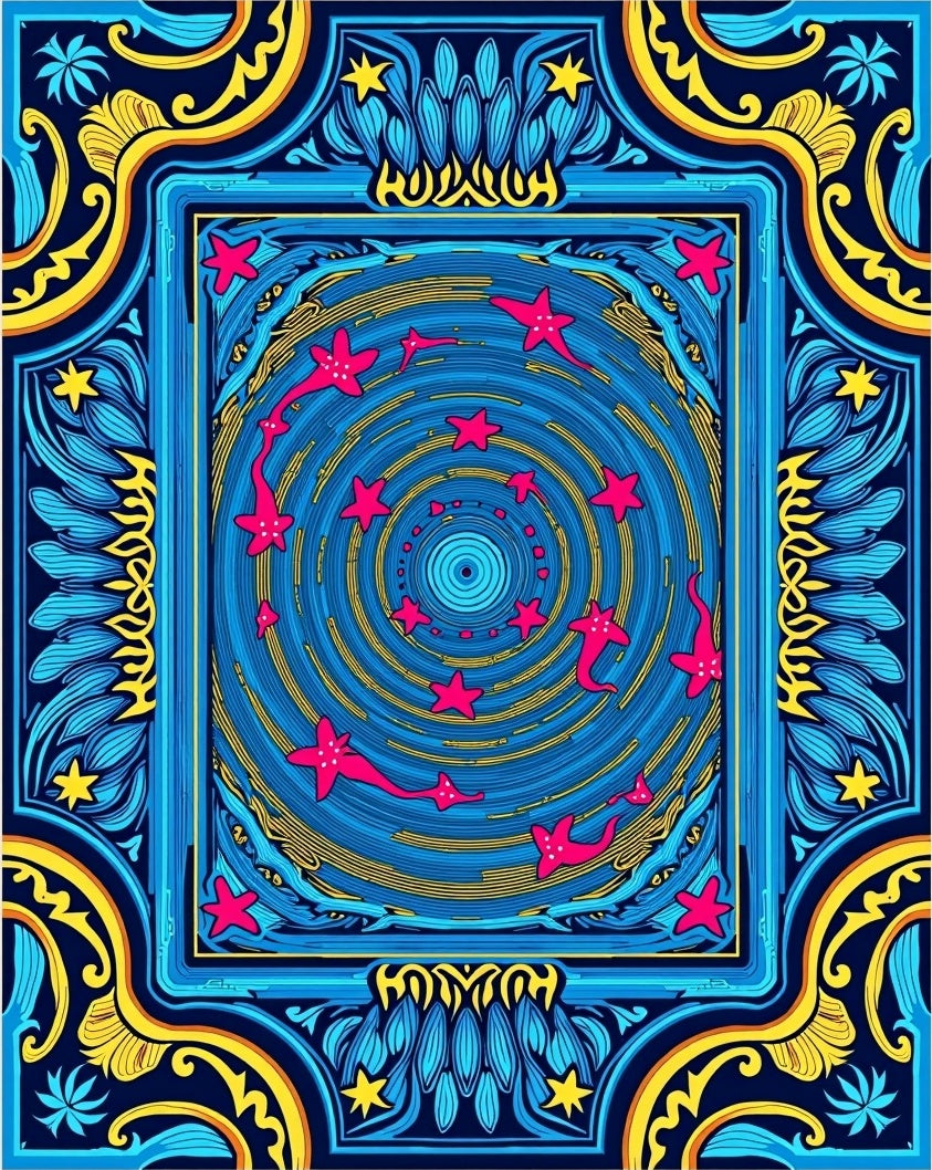 Vibrant Blue Starry Swirl Frame Rug