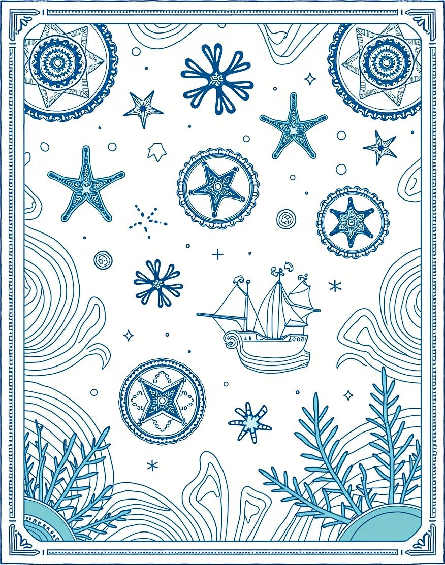 Nautical Blue Starfish Sailboat Compass Rug